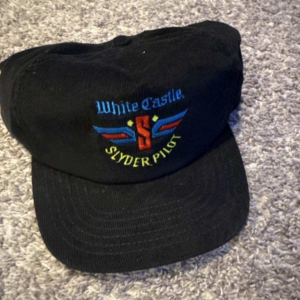 White Castle Hat Mens OS Black Slyder Pilot Corduroy Vintage Snapback Cap
